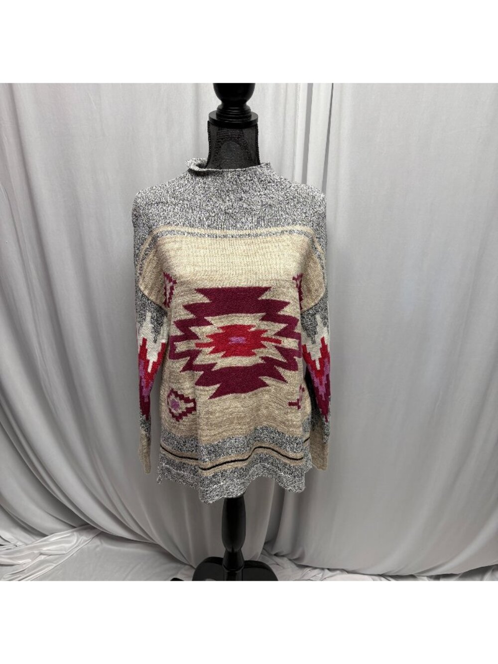 Nic and Zoe Sweater Womens Size Medium Aztec Neutral Multicolor Long Sleeve NEW